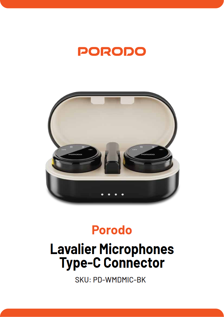 Porodo Professional Lavalier Microphone Set with Magnetic Clips & Charging Case (PDWMDMIC)